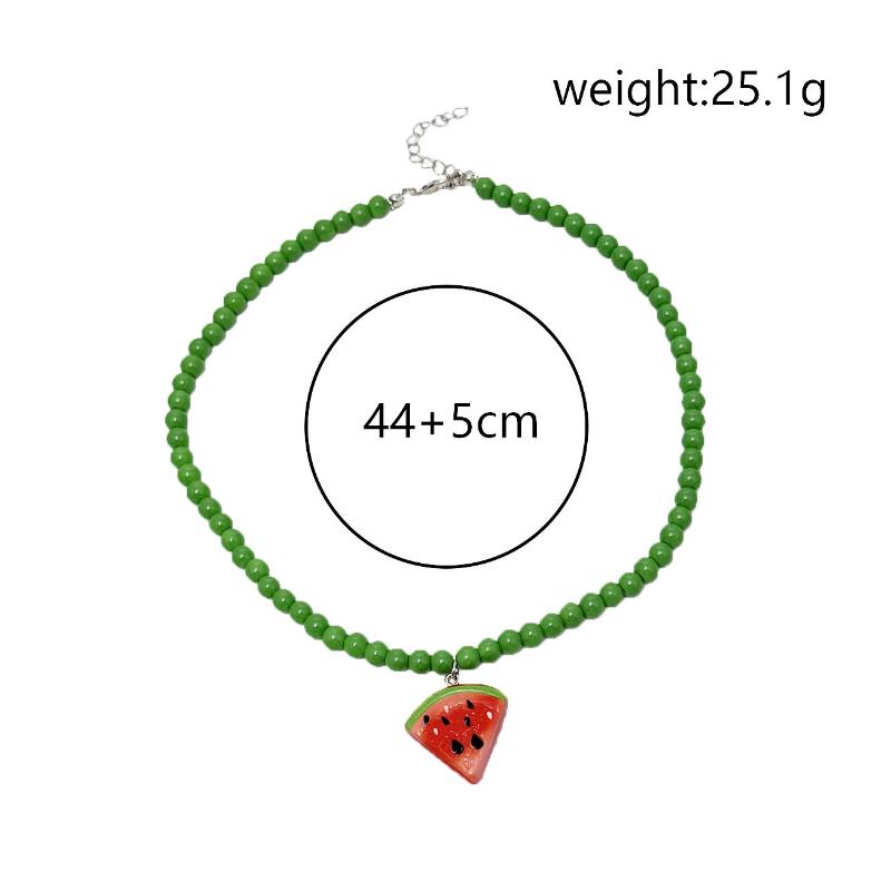 Various Fruit Pendant Necklace For Girl Women Handmade Rice Beads Bohemian Watermelon Lemon Strawberry Jewelry