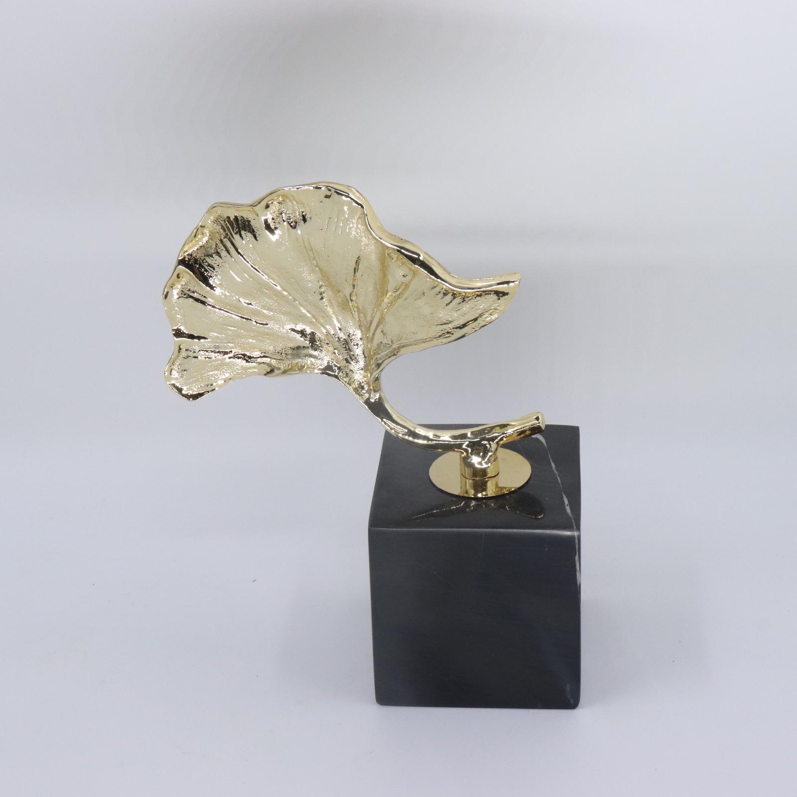 

Creative Ginkgo Leaf Metal Ornament with Marble Base for Home Decor