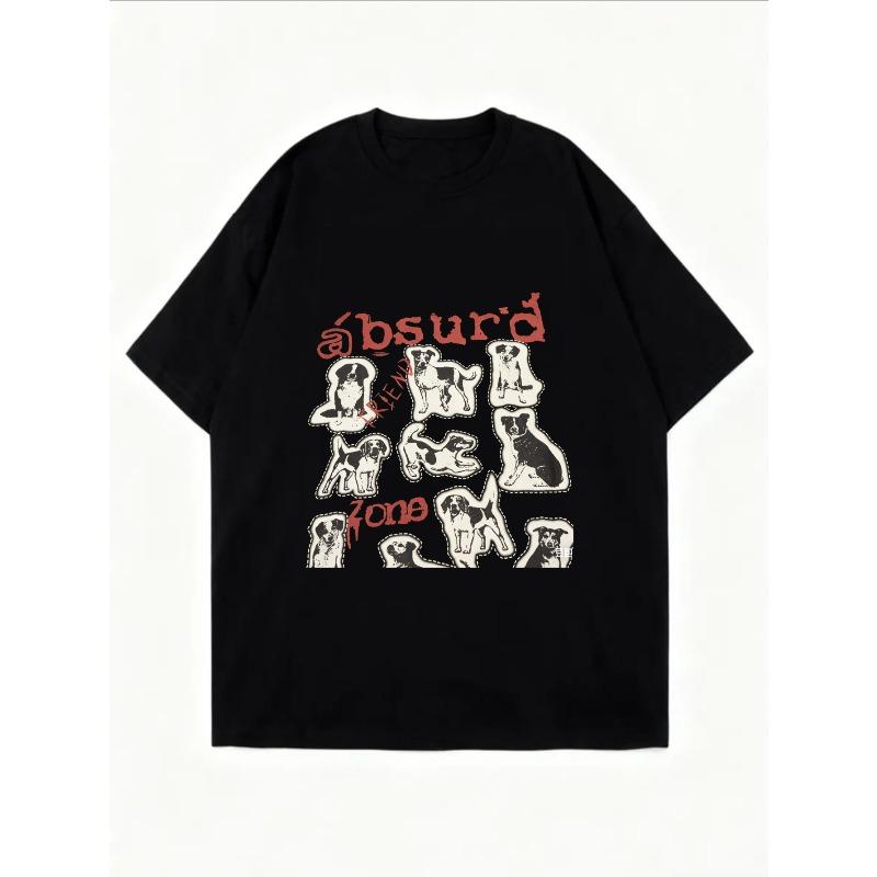 White Oversized T-Shirt With Dog Pattern And Absurd Text Print For Casual Wear