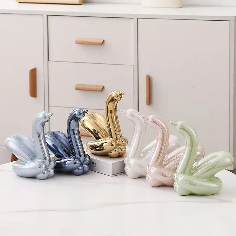 13.4cm Mini Creative Swan Abstract Ceramic Ornament Sculpture Study Room Statue Home Office Accessories Decoration Gift