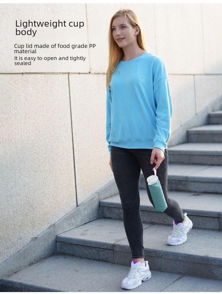 600ml Foldable Silicone Water Bottle: Portable, Straw-Style, Ideal for Outdoor Sports and Travel