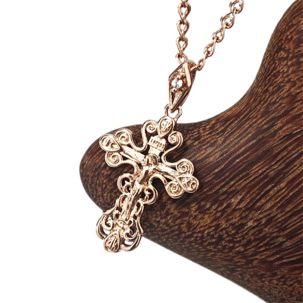 Hollow Cross Jesus Pendant Rose Gold Color Necklace Women's Color-preserving Jewelry