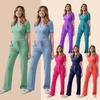 Uniforme Camice Medico Donna Set Camice da Infermiera Tasca Top+Pantaloni Tuta 2 Pezzi Abbigliamento da Infermiera Sala Operatoria Abbigliamento da Lavoro Salone di Bellezza