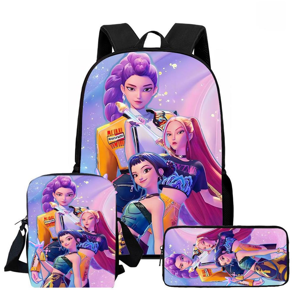 Large Capacity Schoolbag with Shoulder Strap; Student Three-piece Pencil Case Set