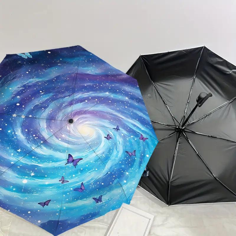 Starry Night Butterfly Sky Umbrella: A Magical Companion for Outdoor Adventures, Automatically Opens and Closes, Lightweight and Durable