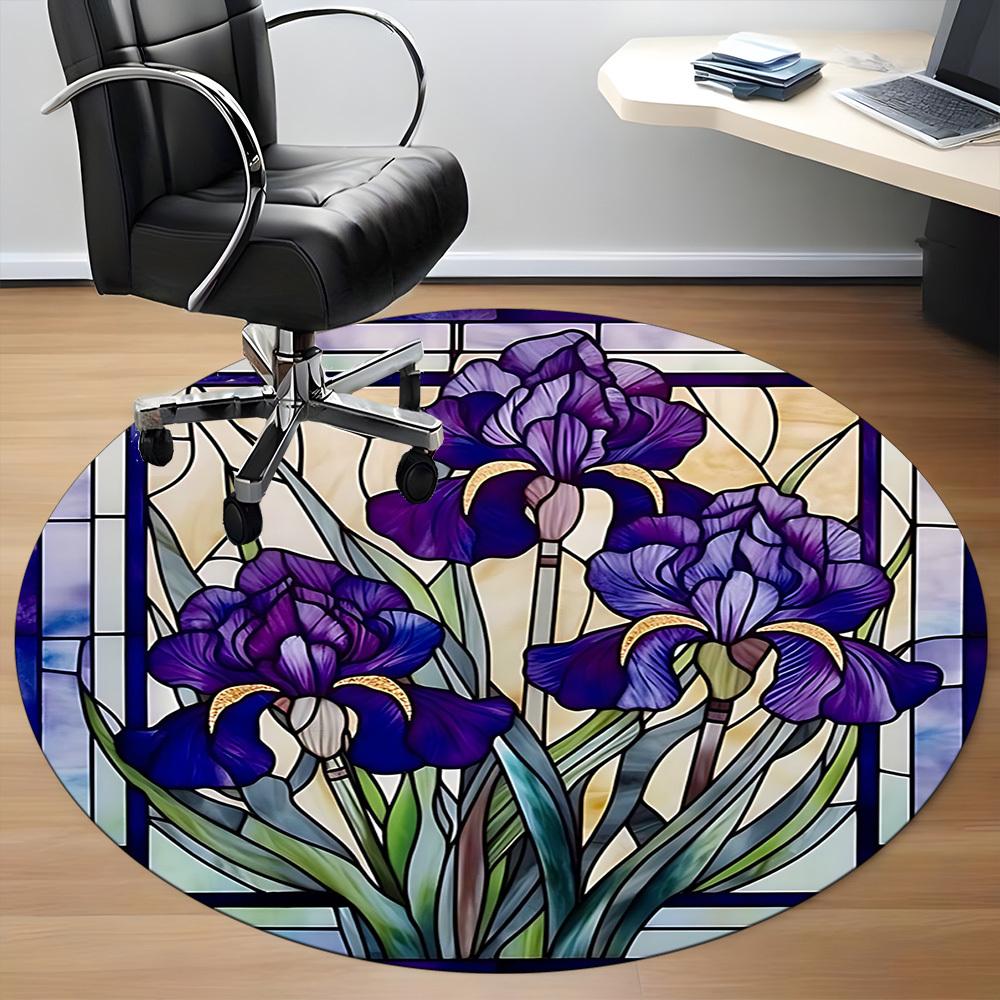 1pc Iris StainedGlass Office Round Area Rug, Under Office Chairs Bedroom Living Room Home Decor, Room Deco