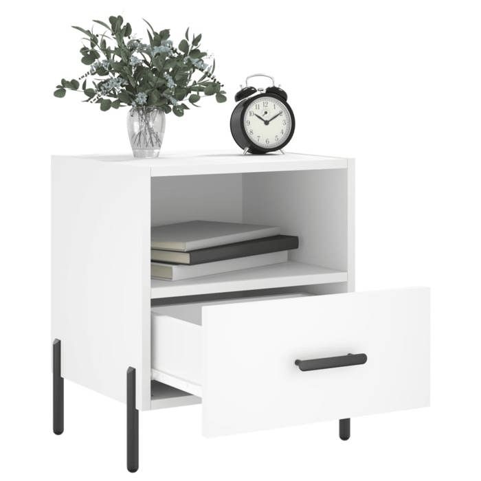 Table de chevet - Maison Exclusive - Blanc - Bois d'ingénierie & pieds métal - 1 tiroir et compartiment