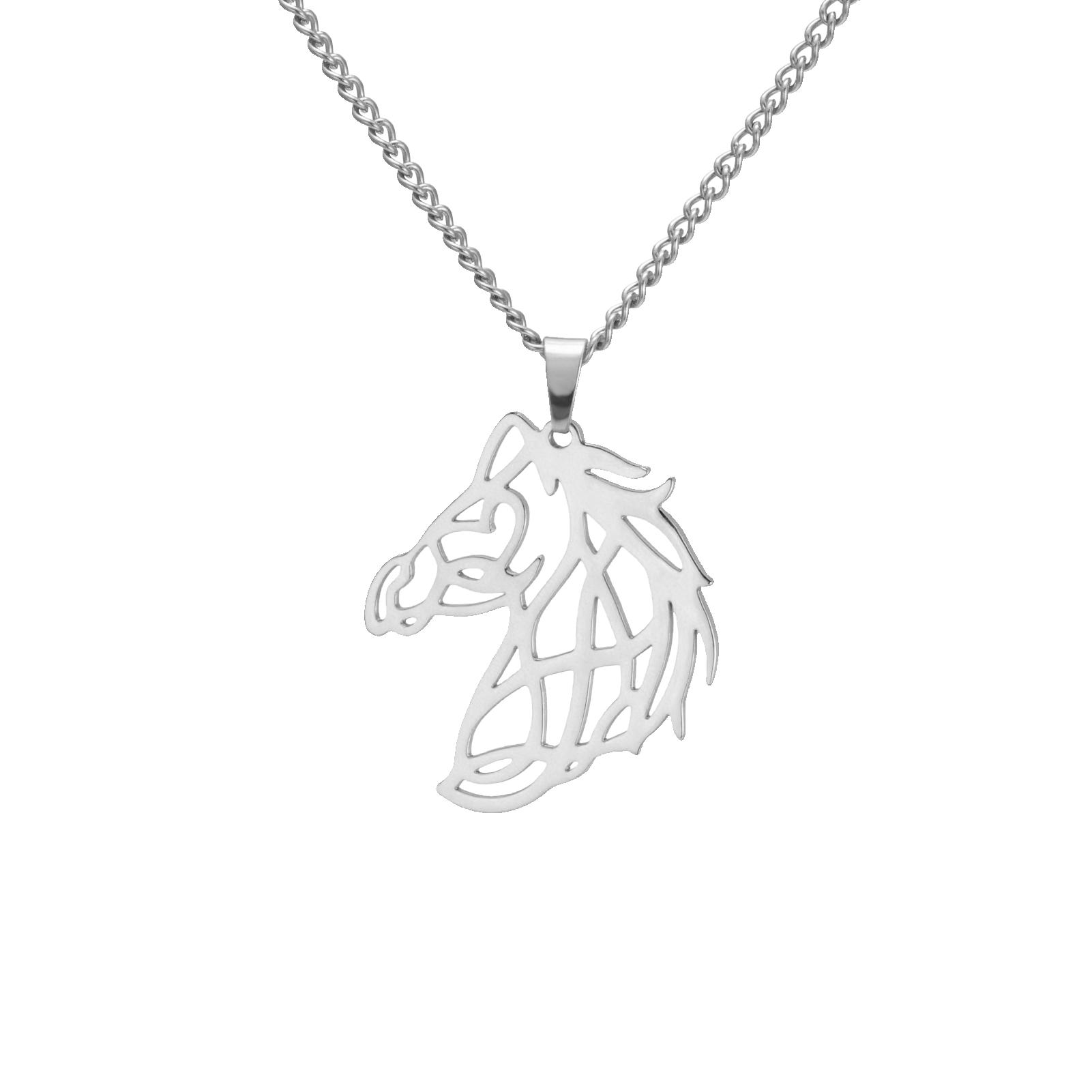 

My Shape Geometric Horse Head Pendant Necklaces for Women Men Stainless Steel Gold Plated Animal Charm Jewelry Gifts for Friend 45cm