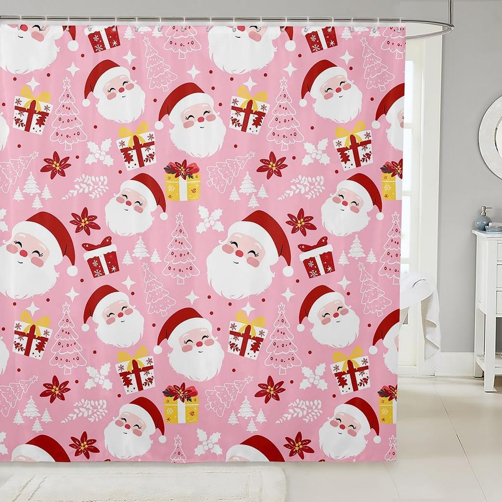Merry Christmas Shower Curtain For Bathroom Decor Xmas Santa Claus Bath Curtain Cute Snowman Bathroom Accessories Red Waterproof