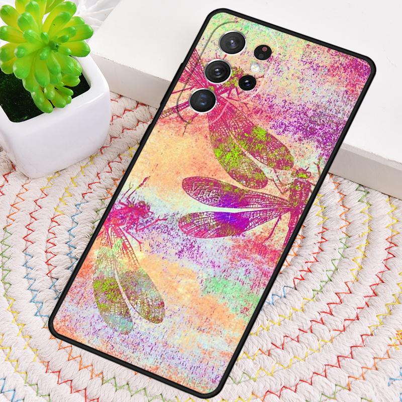 Färgglatt trollsländefodral för Samsung Galaxy note 10 pro S26 Ultra S23 S24 FE S25 S21 S22 PLUS stötsäkert skal