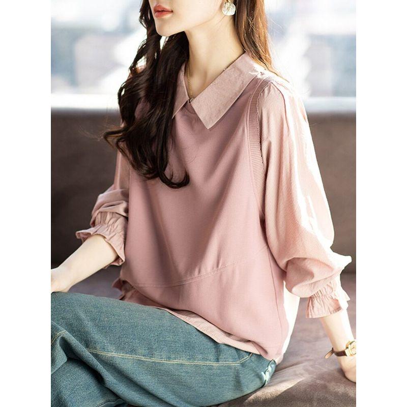 

September Momo Patchwork Sweater 2024 Autumn Gingham Shirt Pink 3XL
