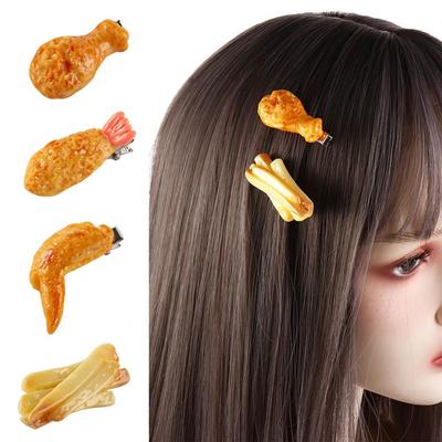 Kawaii Fried Chicken Simulated Food Hair Clip French Fries Duckbill Clip Fake Food Hairpin Geometry Bangs Clip Girls