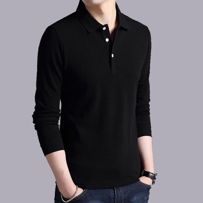 Men's Korean Style Cotton Long Sleeve Polo Shirt - Solid Color, Casual Base Layer