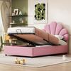 Upholstered Children's Bed 90 x 200 cm, with Floral Headboard and Slatted Frame, with Height-Adjustable and Hydraulic Storage, Velvet Fabric, Pink