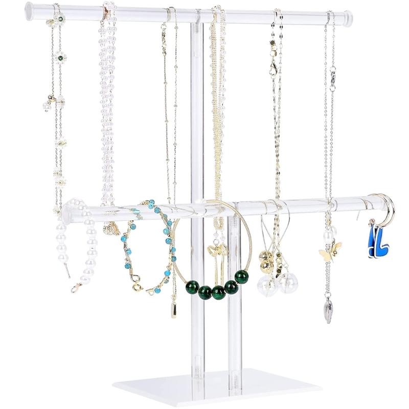 Acrylic Hairband Display Stand 2-Tier T-bar Hair Hoop Headband Hanging-Jewelry Organizer for Necklaces Bracelet Earring