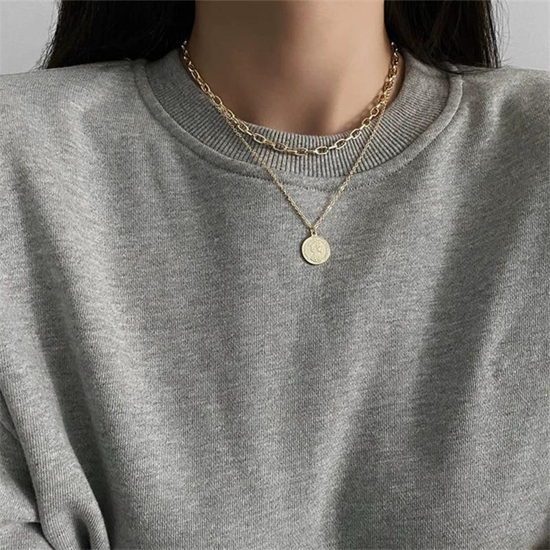 Multi Layer Choker Necklace Collar Statement Coin Pendant Necklace Women Jewelry