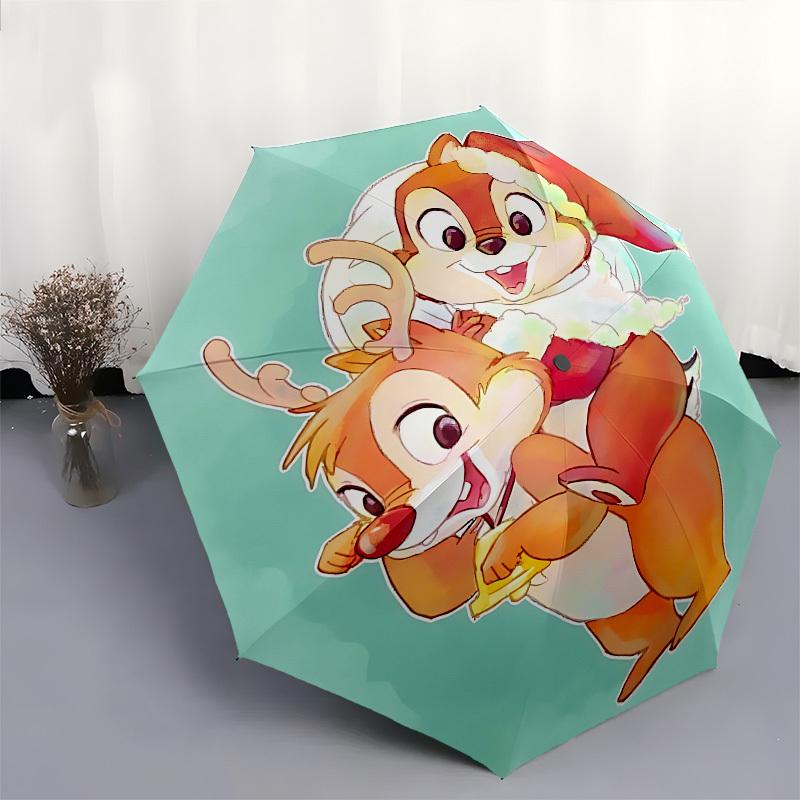Chips and Dale, Christmas Themed Automatic Opening and Closing Umbrella, Brightly Colored 8-rib Portable Umbrella, Suitable for Men and Women, A Perfe