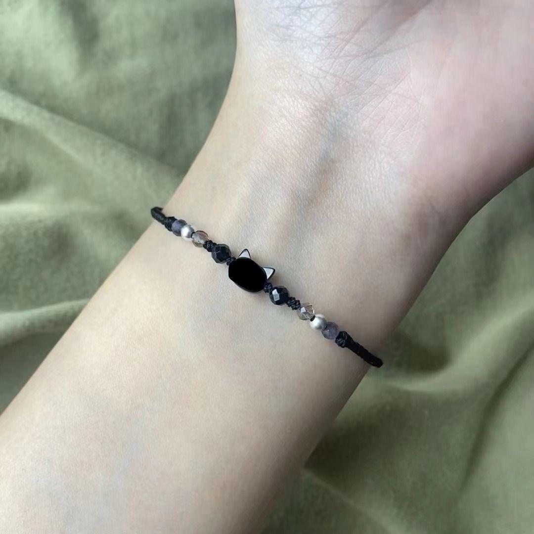 

New Arrival Cute Cartoon Black White Cat String Beads Handmade Weaving Couple Bracelet for Women Men Friendship Zircon Gift чорний