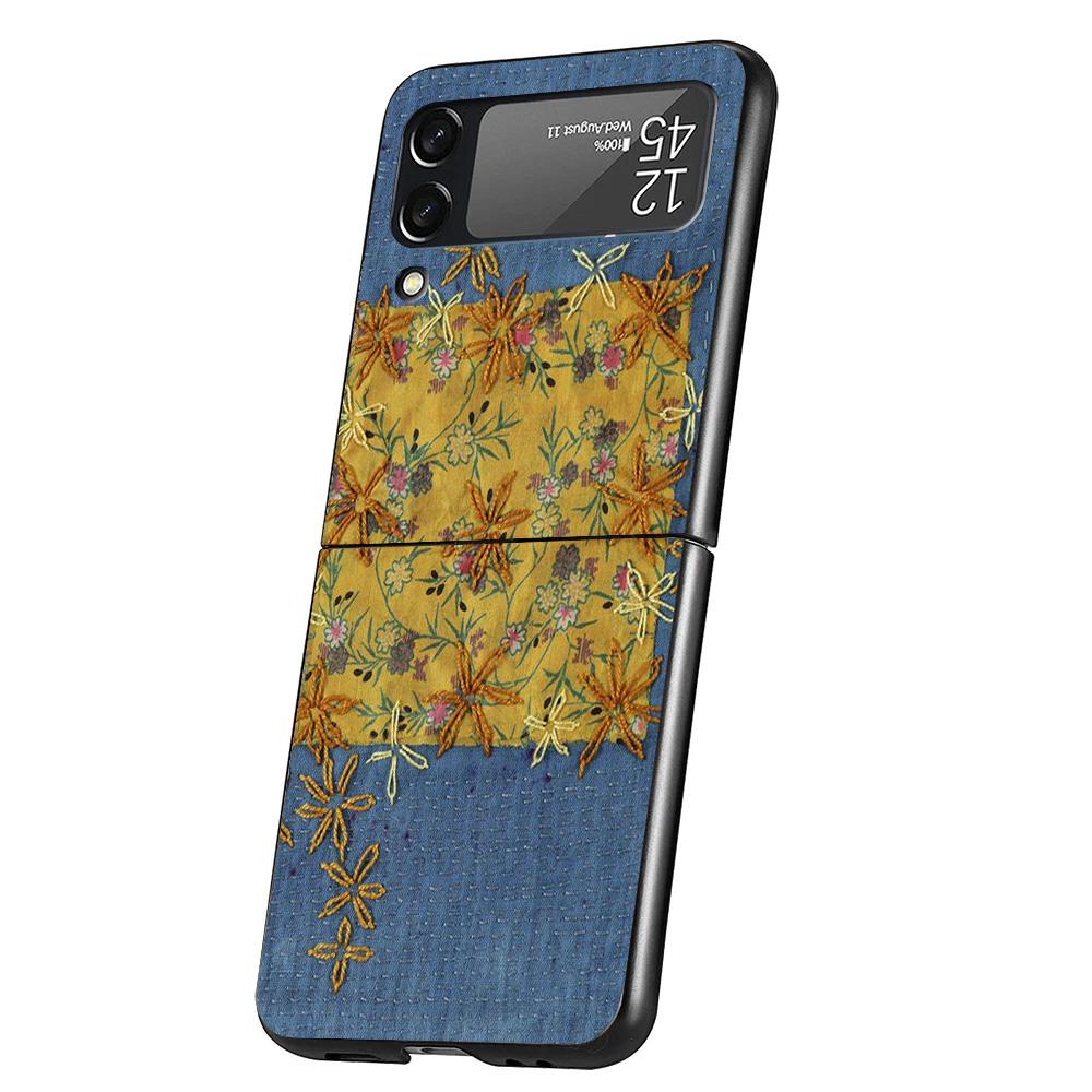 Jeans Cowboy Denim Printed Case Phone Cover for Samsung Galaxy Z Flip 6 5 4 3 5G ZFlip6 ZFlip5 ZFlip4 ZFlip3 Black Hard Trend Fu