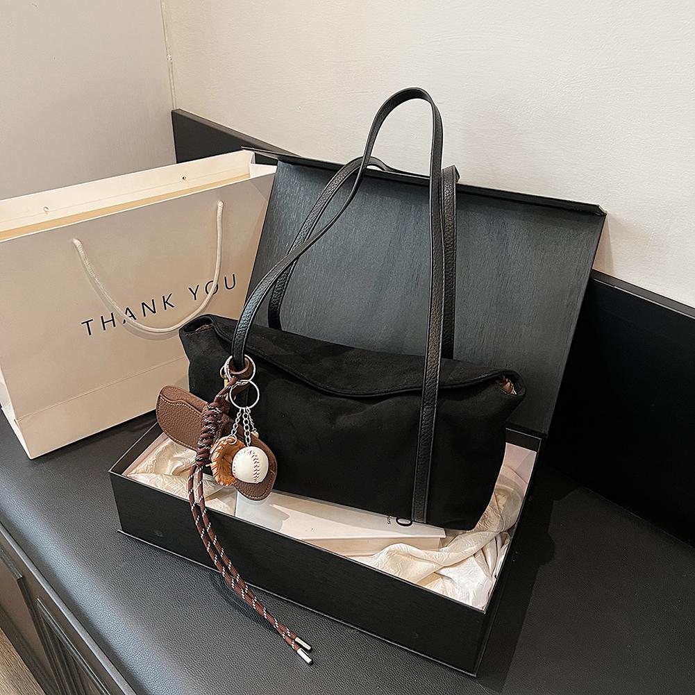 Women Suede Shoulder Bag with Inner Pocket Retro Handbag Large Capacity Satchel Bag Solid Clutch Purse for Work Travel