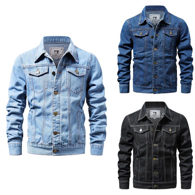 Heren Katoen Denim Jas Casual Effen Enkelrijige Jas Heren Mode Slim Sportjassen