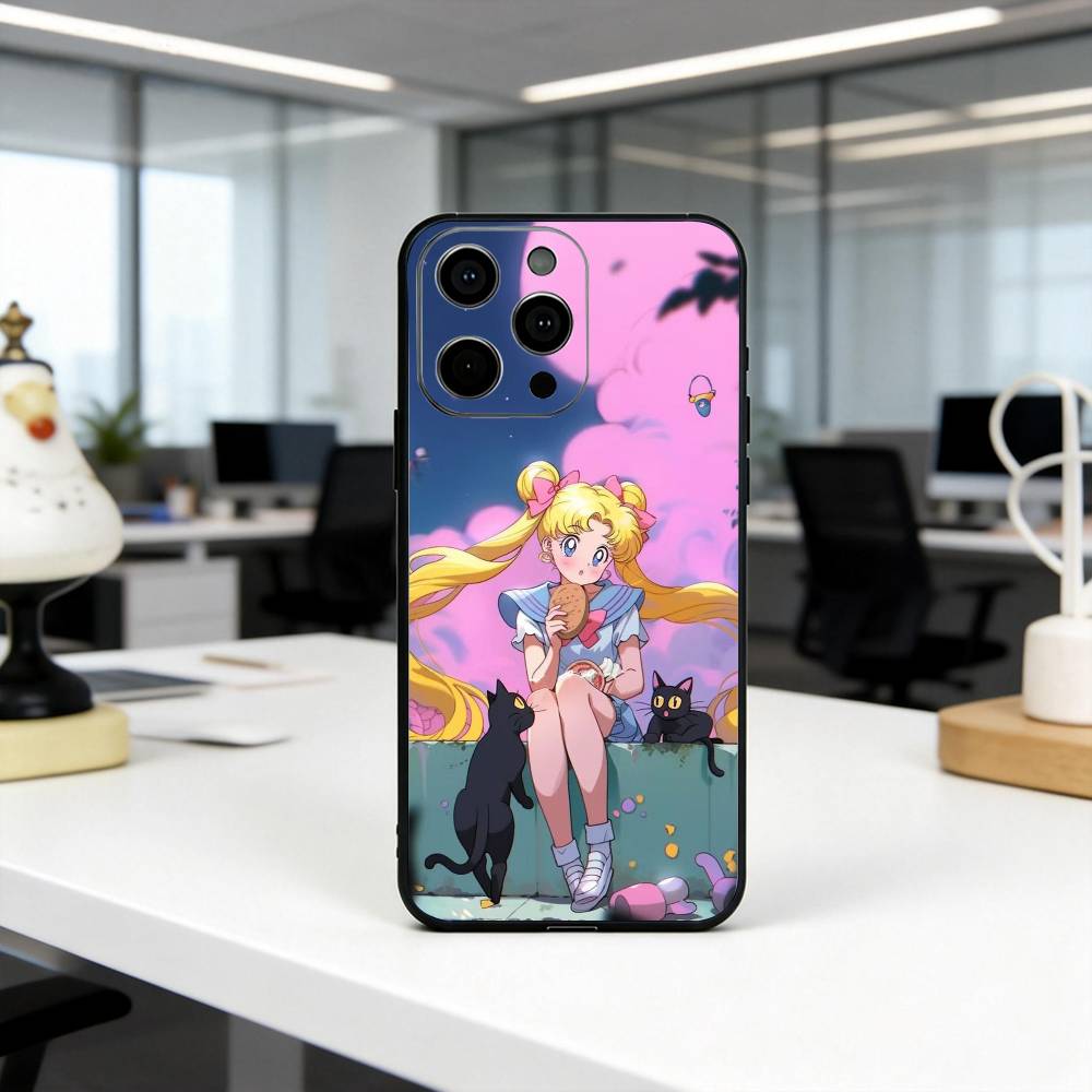 Cartoon S-Sailor M-Moon-es Art Phone Case For iPhone 17, 16,15,14,13,12,11 Plus,Pro Max, Others Soft Black Cover