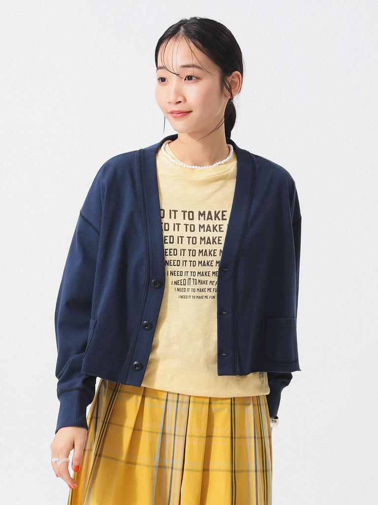 Beams Boy Women's L/S Tee Cut-Off V-Neck Cardigan, Navy, One Size, 13140499101