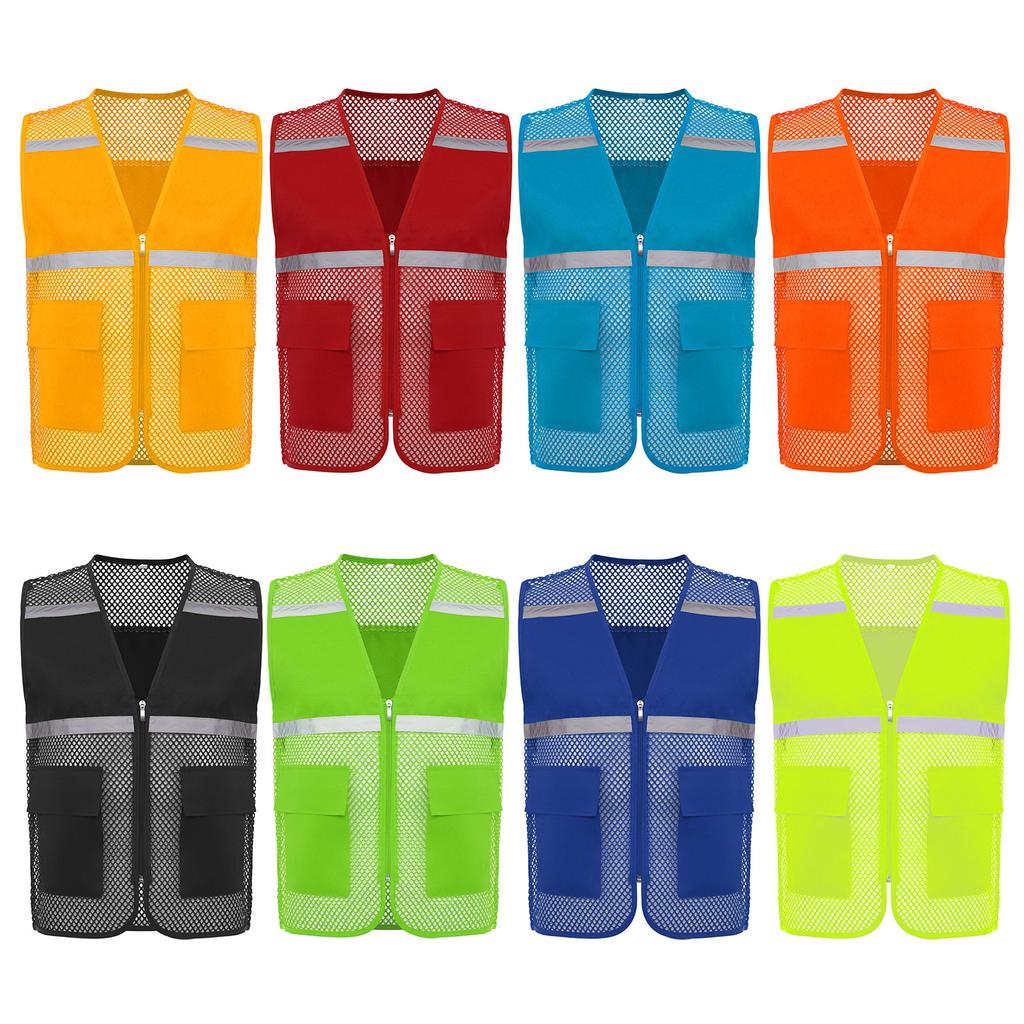 Gilet di Sicurezza ad Alta Visibilità da Uomo, Abbigliamento da Lavoro Riflettente, Tessuto a Rete Traspirante con Zip e Tasche, per Cantiere, Lavoro Notturno