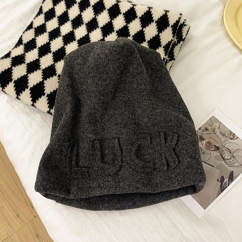 Letter Pile of Hats for Women In Autumn and Winter Big Head Circumference Korean Street Bombing Cold Hat Trendy Loose Ear Protection Hat Men