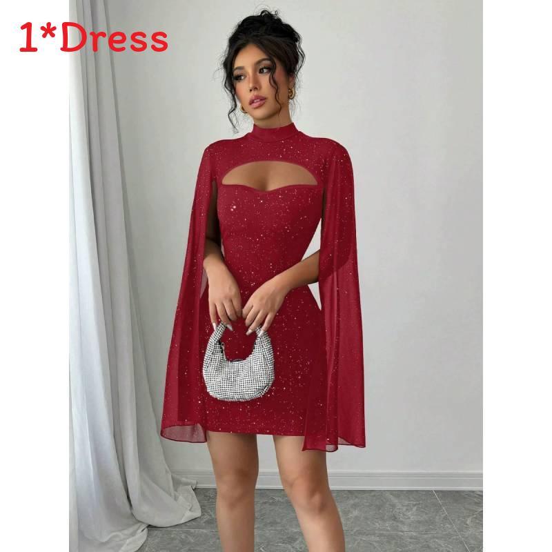 Elegant Polyester Knit Short Dress With High Waist For Business And Casual Wear