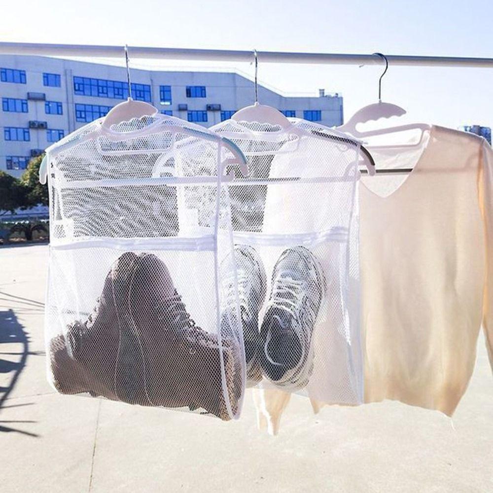 2Pcs Windproof Slippers Sneakers Drying Racks Reusable Mesh Laundry Bag Shoe Drying Net  Balcony
