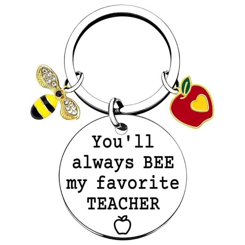 Teacher Appreciation Keychain for Teachers, Polished Metal Bag Charm with Engraved Pendant for Daily Keys and Bags