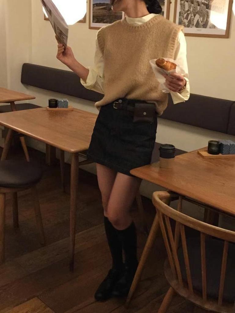 H* overt Solid Color Round Neck Knitted Vest 2024 - Early Autumn Korean Style Layered Top for Women Commuting