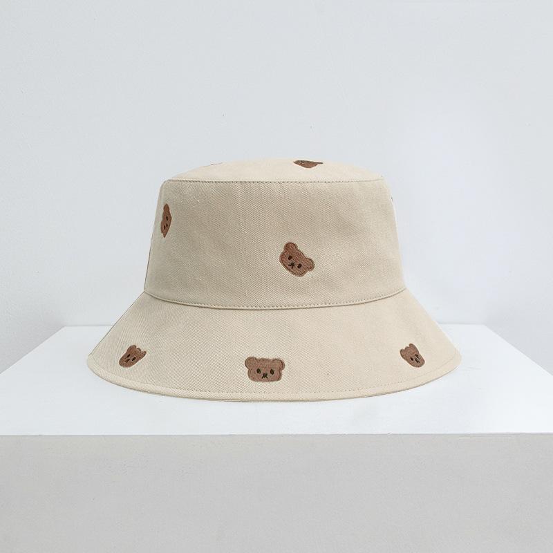 Hat female embroidery cartoon bear bucket hat versatile sunscreen sun hat student face cover spring and autumn basin hat tide