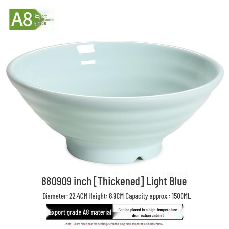 HANDUNYOU 9-inch Light Blue Commercial Melamine Soup Bowls, 10-Pack