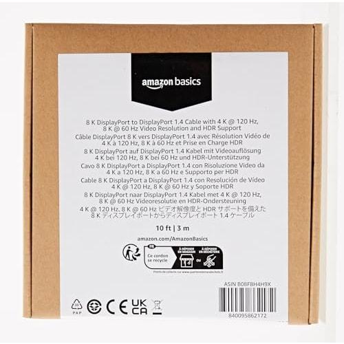 Basic Composite Cable 8K Display Port Cable 1.4 Standard HDR Compatible 8K@60Hz 4K@120Hz 3m Black