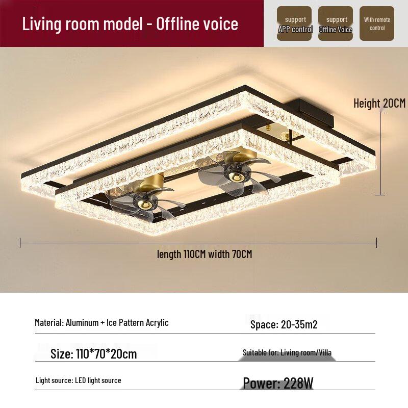 NuFeng FS13 Voice-Controlled Rectangular Ceiling Fan Light