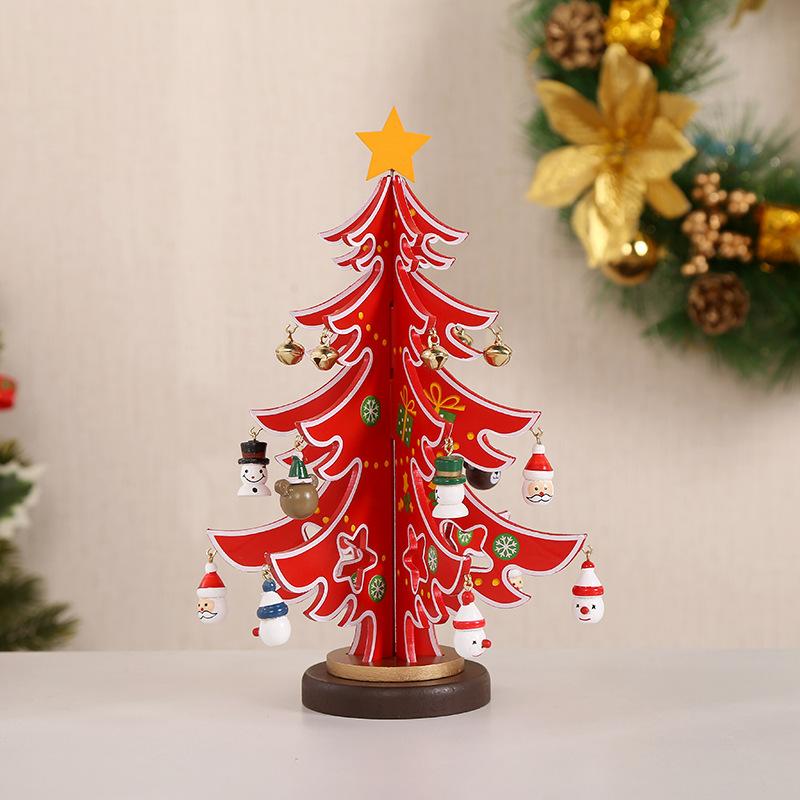 Wooden Christmas Tree 3D DIY Small Christmas Tree with Creative Miniature Ornaments Table Desk Decoration for Christmas Tree Decoration