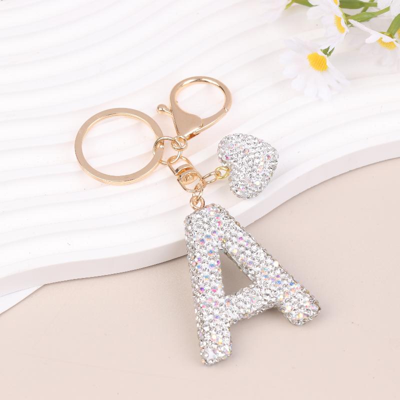 A-Z Letter Charms Rhinestone Love Heart Initial Letter Keychain Women Bag Pendant Couple Name Letter Key Holder Gifts A