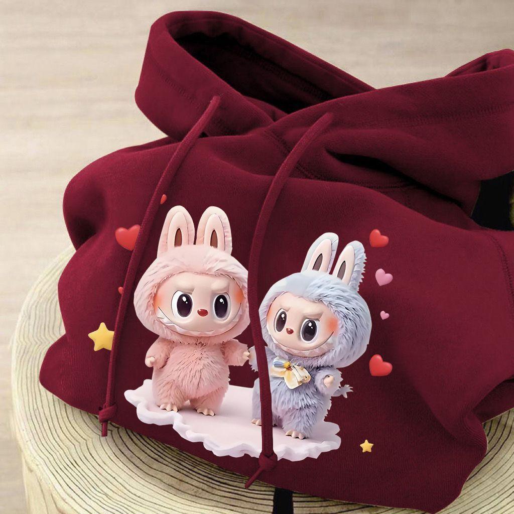 Cute Wine-red Hooded Sweatshirt for Children, Loose and Casual Coat for Boys and Girls In Autumn and Winter