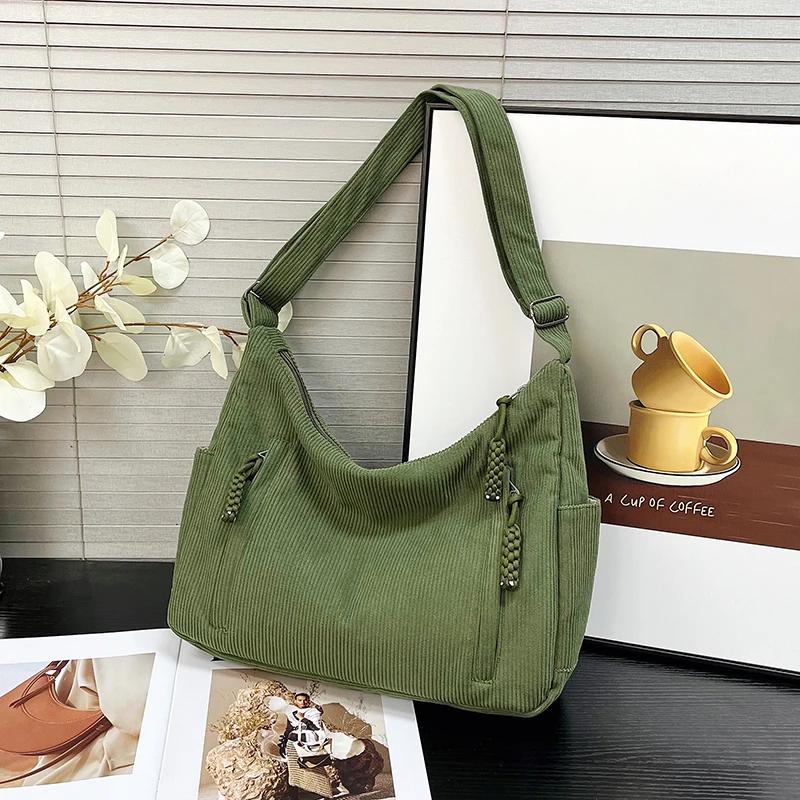 Solide Samt-Schultertasche mit großem Fassungsvermögen, Zippverschluss aus gedrehtem Stoff, lässige Tragetasche, Umhängetasche