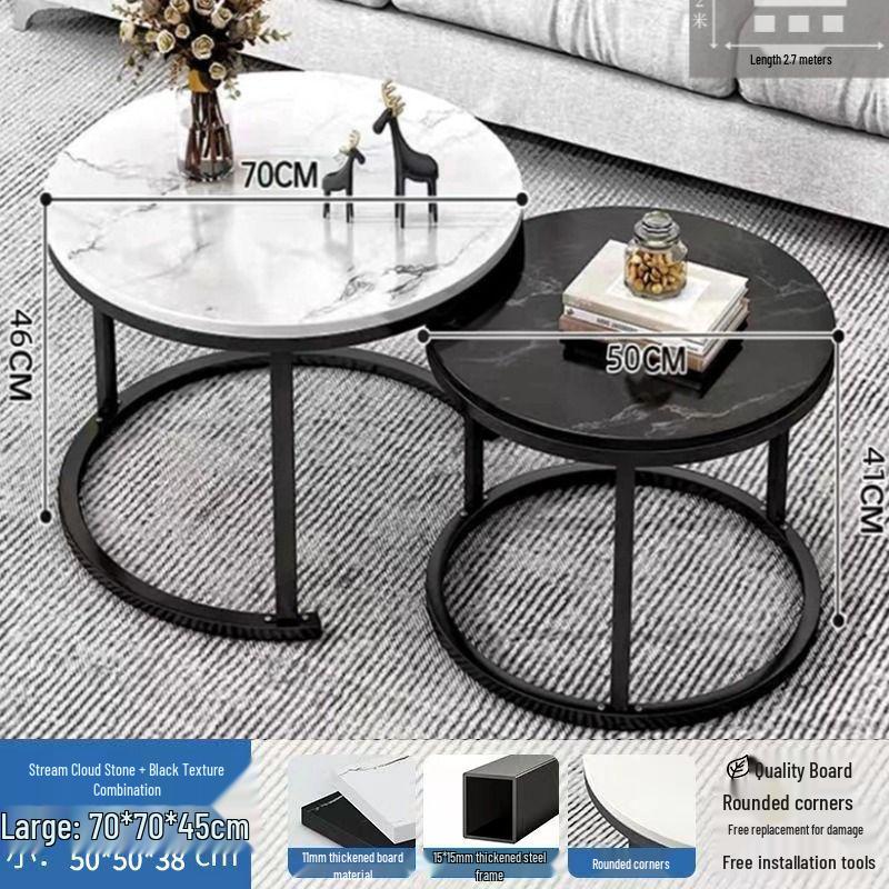 Simple Modern Light Luxury Coffee Table - Small Round Side Table for Living Room or Bedroom