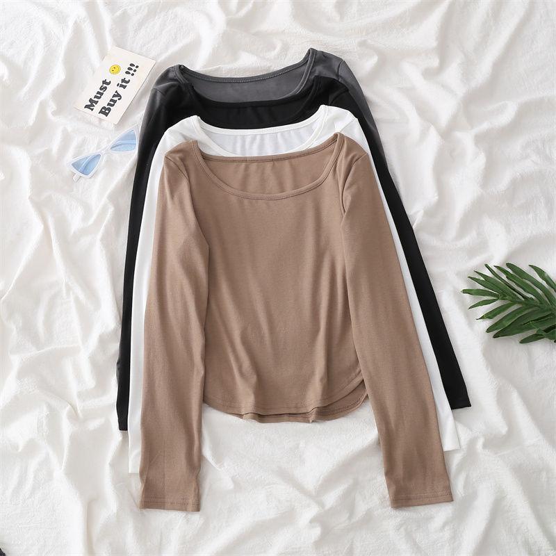 Jednobarevné tričko s čtvercovým límečkem Basic Dlouhý rukáv Dámské Tričko Ležérní Tílko Tenký Dámský Top Móda Tričko Y2k Streetwear