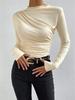 2024 Autumn/Winter European-American Slim Fit Pleated Long Sleeve Solid Color Women's Top