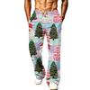 Men's Fashion Casual Loose Fit Wide Leg Christmas Print Sports Pants with Pockets