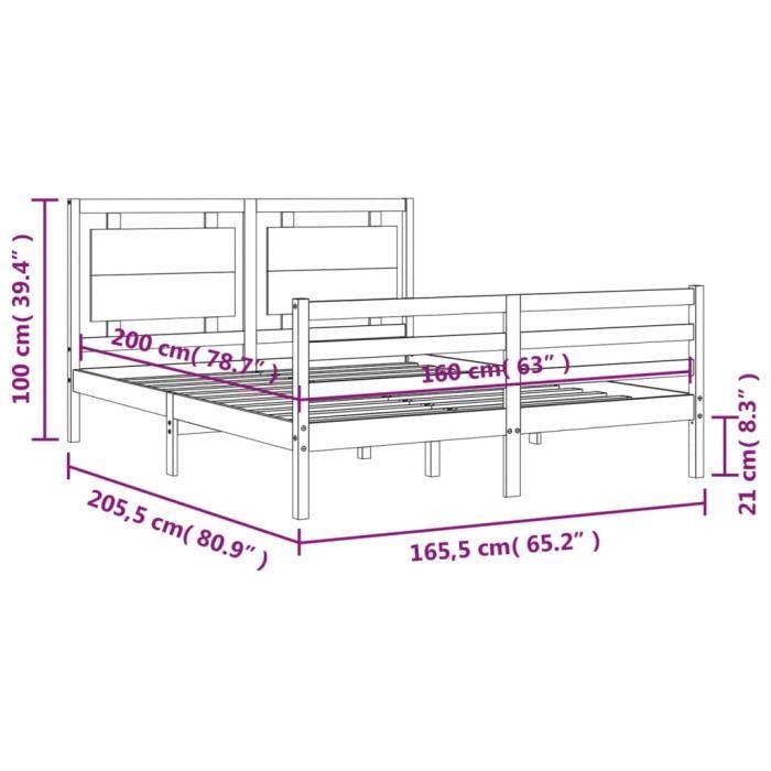 VidaXL Bed Frame with Headboard White 160x200 Cm Solid Wood 3194062