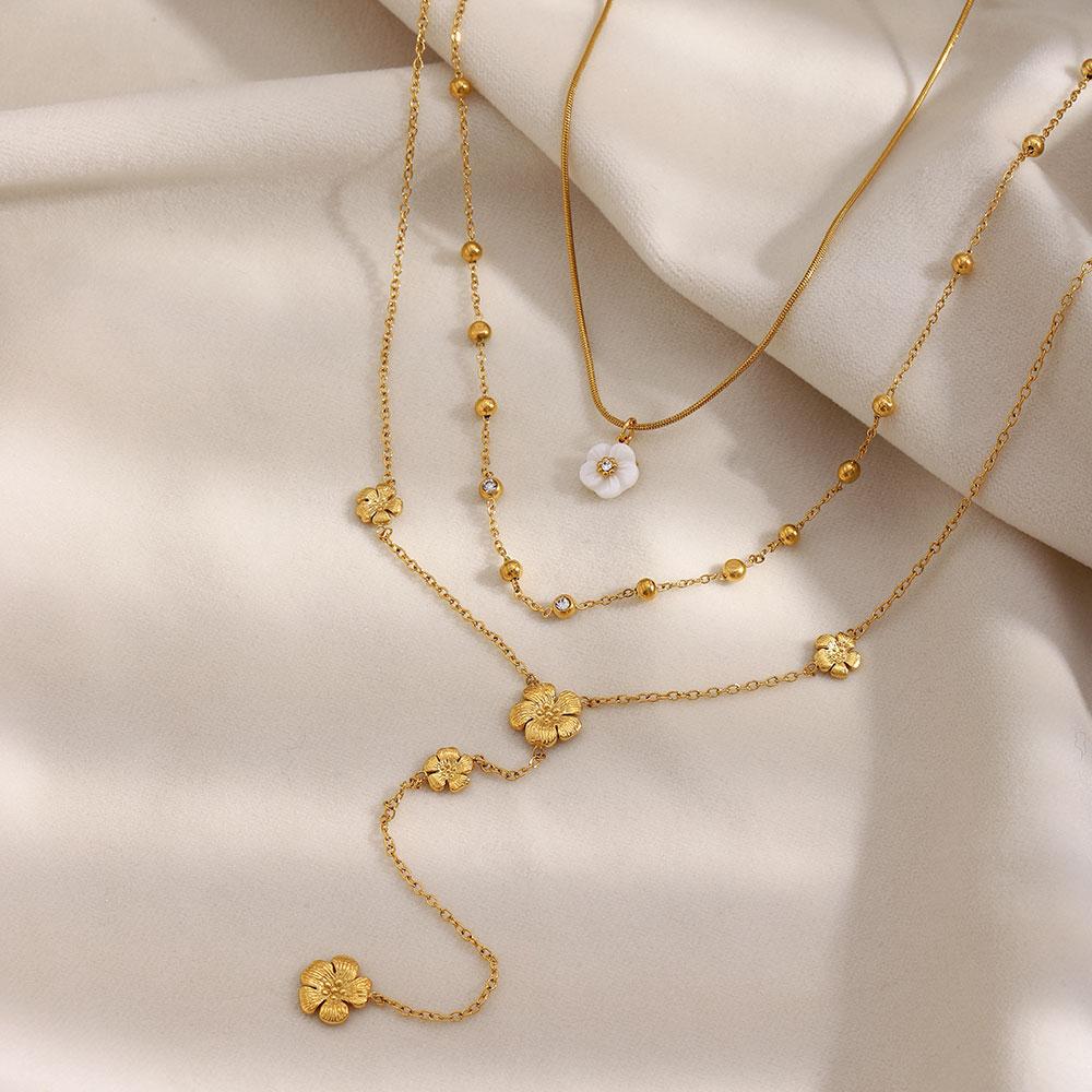 MamacitaSlay 316L Stainless Steel Zircon Multilayer Flower Necklace 18K Gold Plated Waterproof Jewelry Women's Elegant Necklace