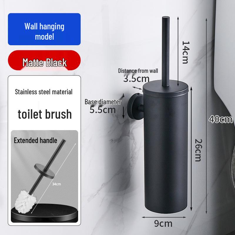 Wall-Mounted Stainless Steel Toilet Brush with Odor-Proof Long Handle and Round Holder for Bathroom Cleaning