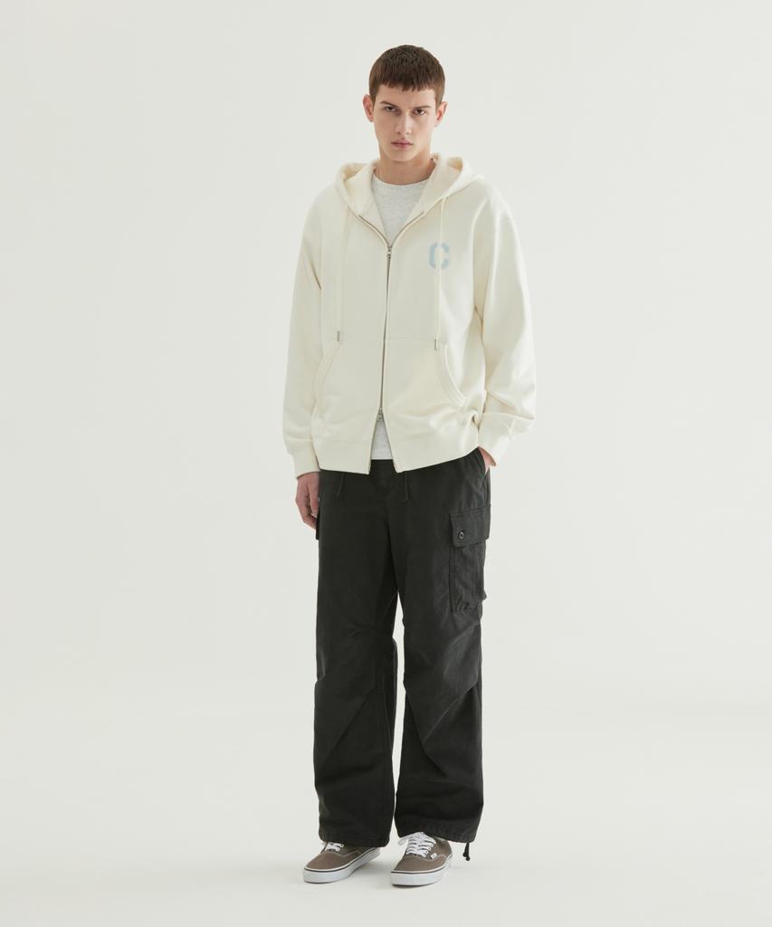 COVERNAT C Logo Zip-Up Hoodie Ivory