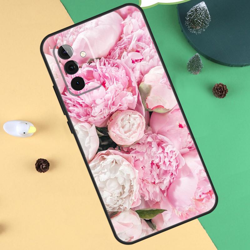Elegant Pink Purple Peony Flower Case For Samsung Galaxy A55 A35 A25 A15 A51 A71 A12 A32 A52 A13 A33 A53 A54 A34 A14 Cover